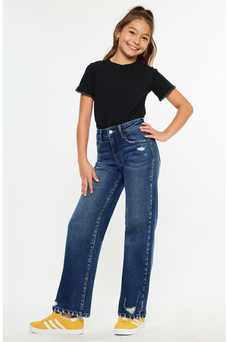 Dania High Rise Wide Leg Kids Jeans, Alternate, color, Dark Wash