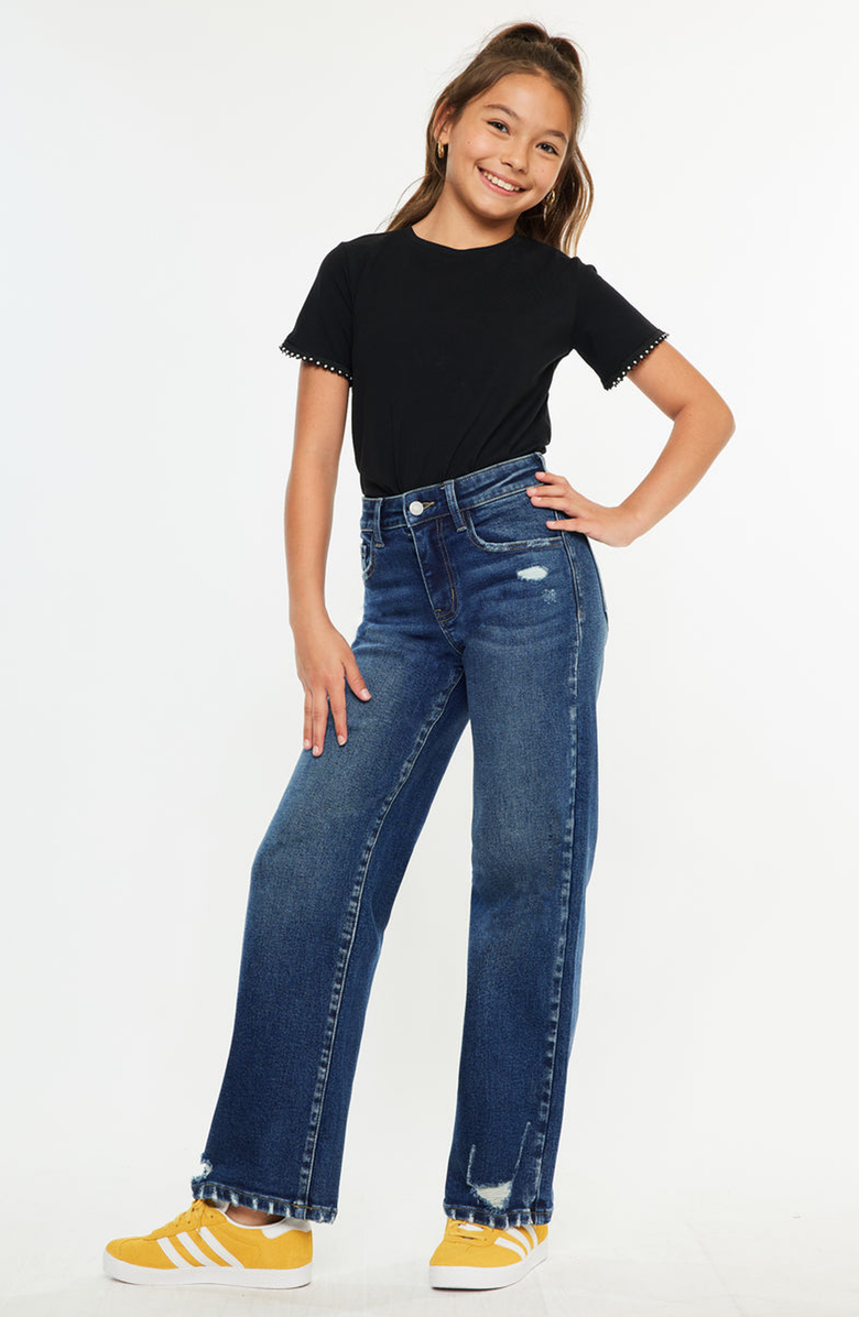KanCan Dania High Rise Wide Leg Kids Jeans, Alternate, color, Dark Wash
