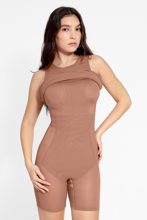 Popilush Shapewear Modal Tummy Control Midi Dress In Camel