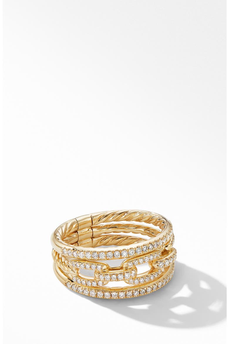 Stax Three-Row Chain Link Ring in 18K Yellow Gold and Diamonds, Main, color, YELLOW GOLD/ DIAMOND