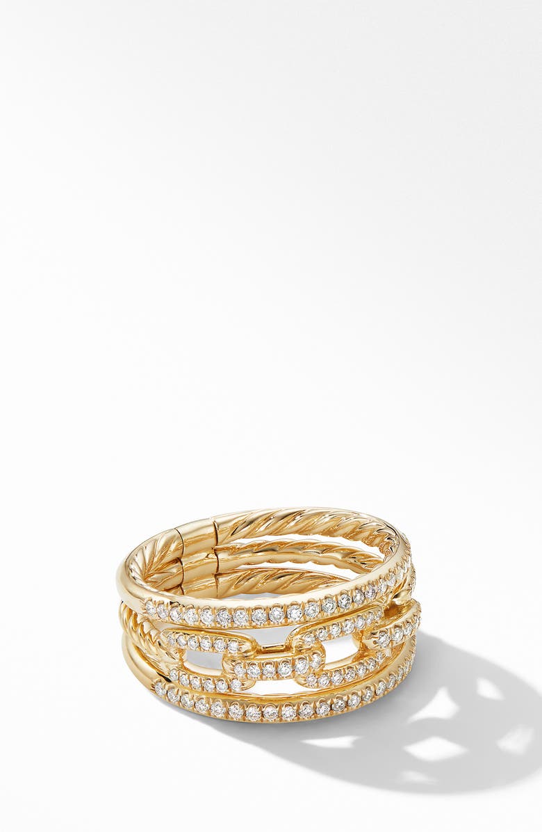 David Yurman Stax Three-Row Chain Link Ring in 18K Yellow Gold and Diamonds, Main, color, 