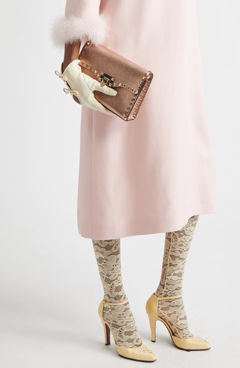 Valentino Garavani Small Rockstud Grained Metallic Leather Shoulder Bag, Alternate, color, Rose