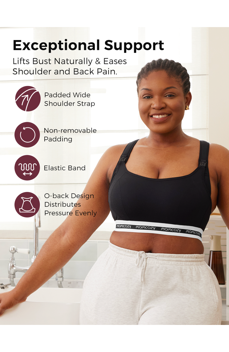 Momcozy Low Impact Nursing Sports Bra, Alternate, color, Black
