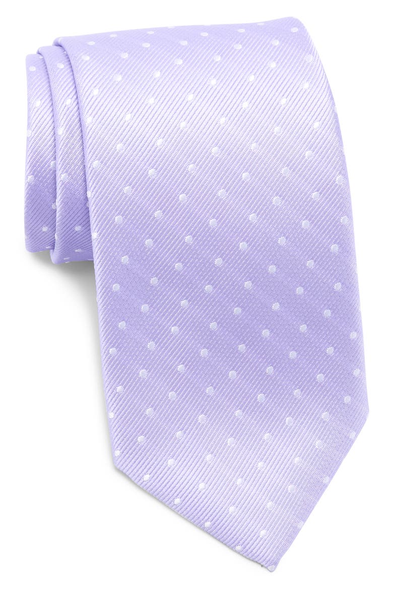 Polka Dot Print Tie, Main, color, PURPLE