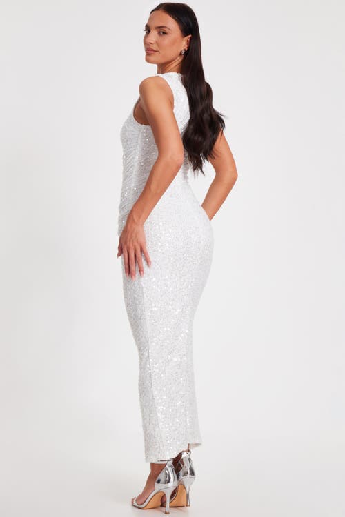 Quiz Textured Sequin Knot Shoulder Maxi Dress In Cream