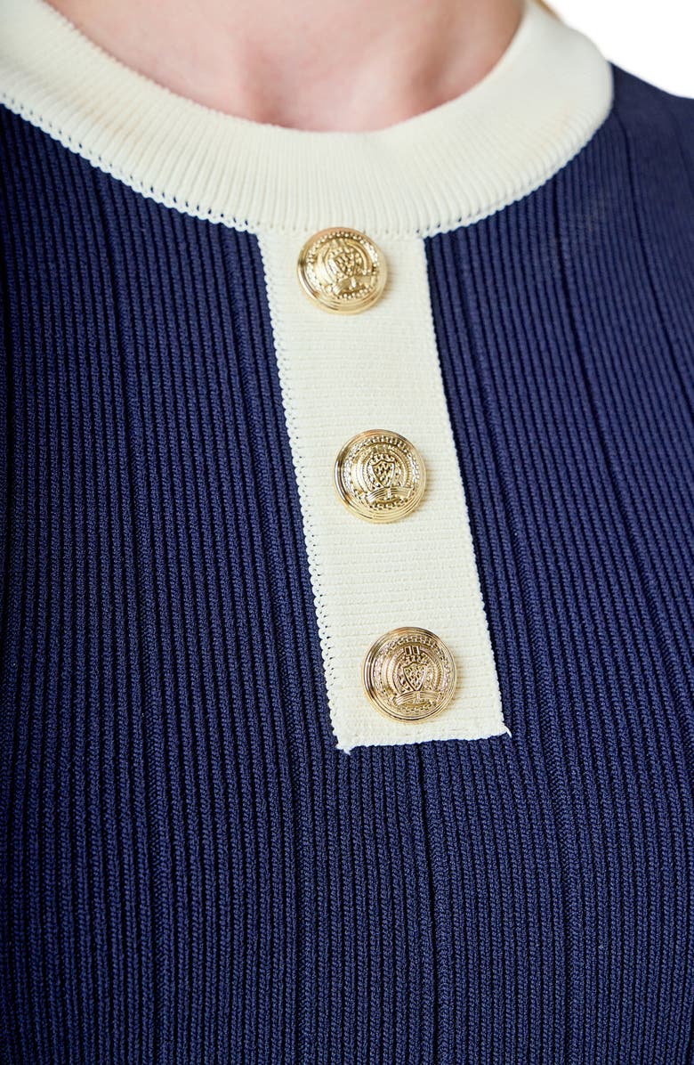 Endless Rose Contrast Detail Sleeveless Mini Sweater Dress, Alternate, color, Navy/ Ivory