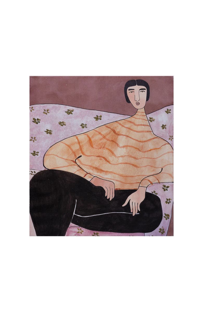 Storied Home Hand-Painted Canvas Wall Décor with Sitting Figure, Main, color, Cream