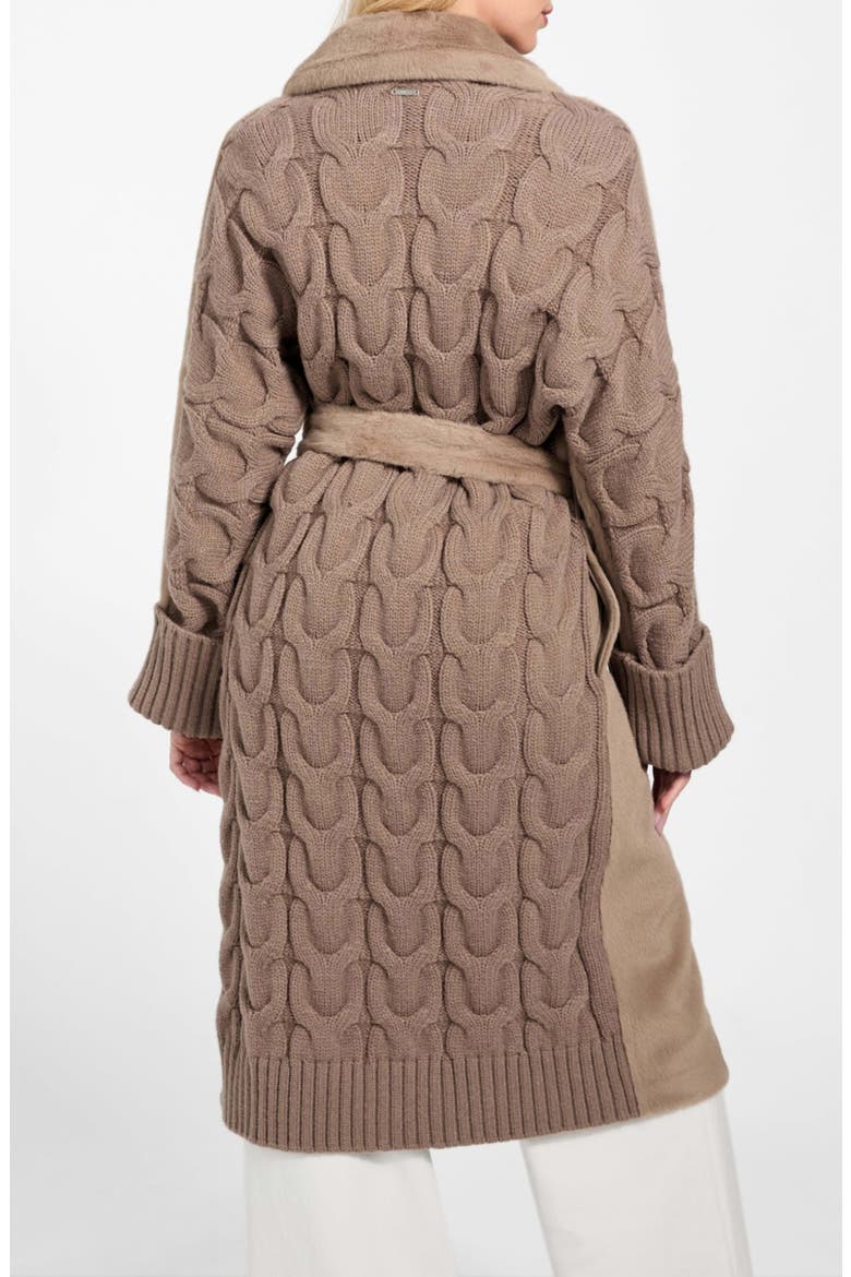 Lucrezia Faux Fur & Cable Knit Coat, Alternate, color, RUST