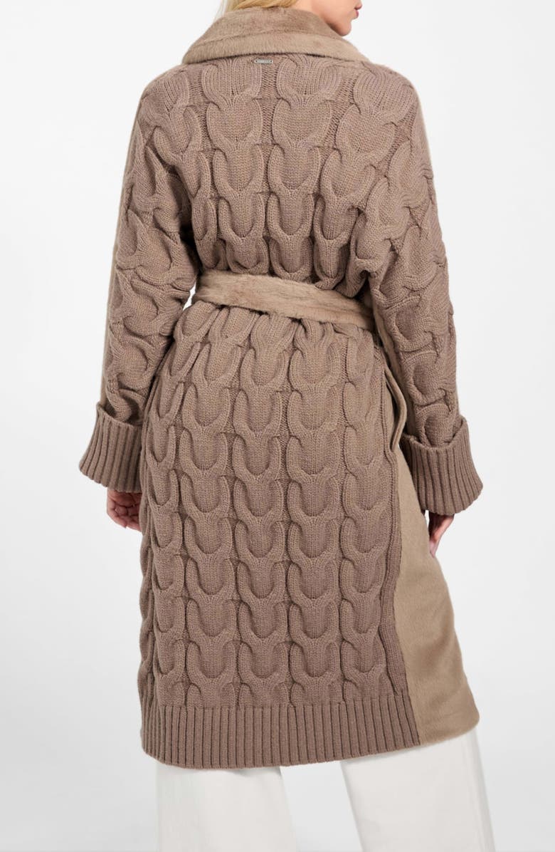 GUESS Lucrezia Faux Fur & Cable Knit Coat, Alternate, color, Rust