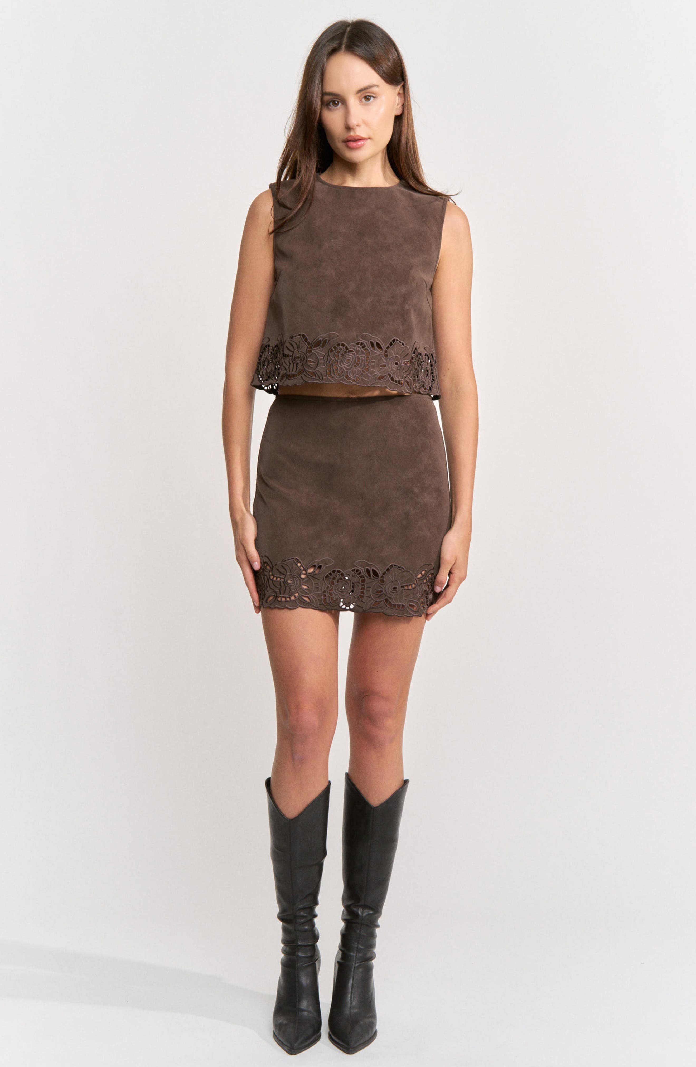 En Saison Pauline Faux Leather Eyelet Crop Top (Women) | Nordstrom