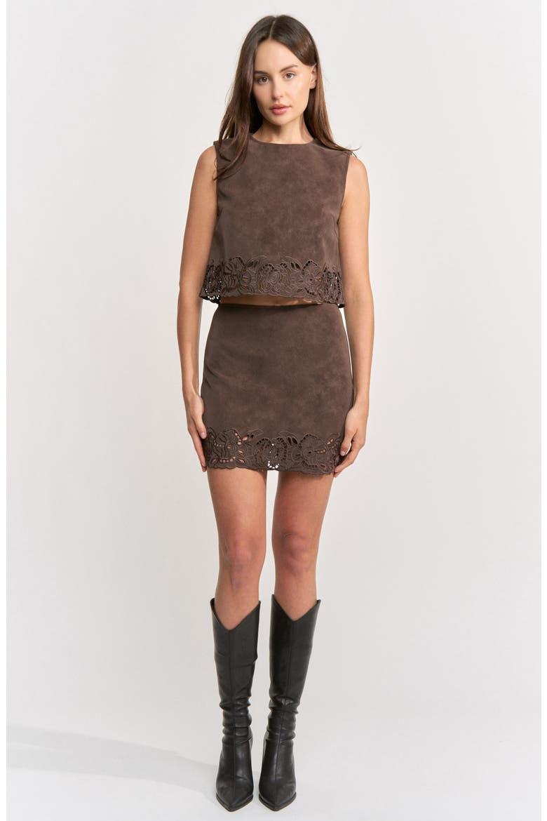 Pauline Faux Leather Eyelet Crop Top, Alternate, color, DARK BROWN