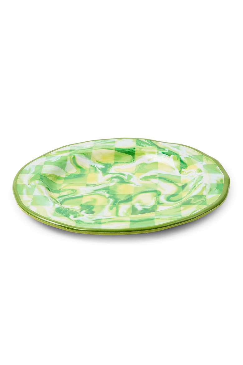 Green Marble Check Set of 4 Melamine Salad Plates, Alternate, color, GREEN