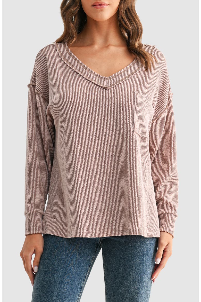 Rib Knit Pocket Sweater, Main, color, TOFFEE