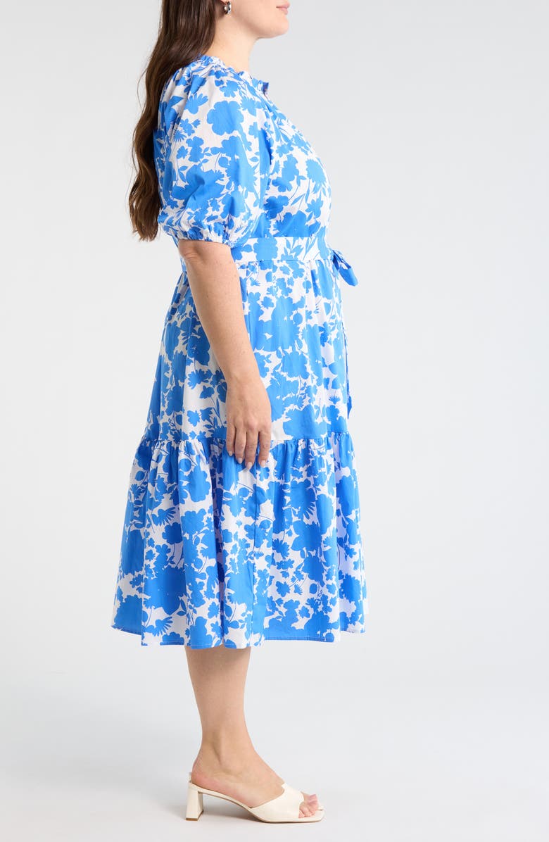 SUGARLIPS Marinelle Floral Wynette Cotton Tiered Midi Shirtdress, Alternate, color, White-Med Blue