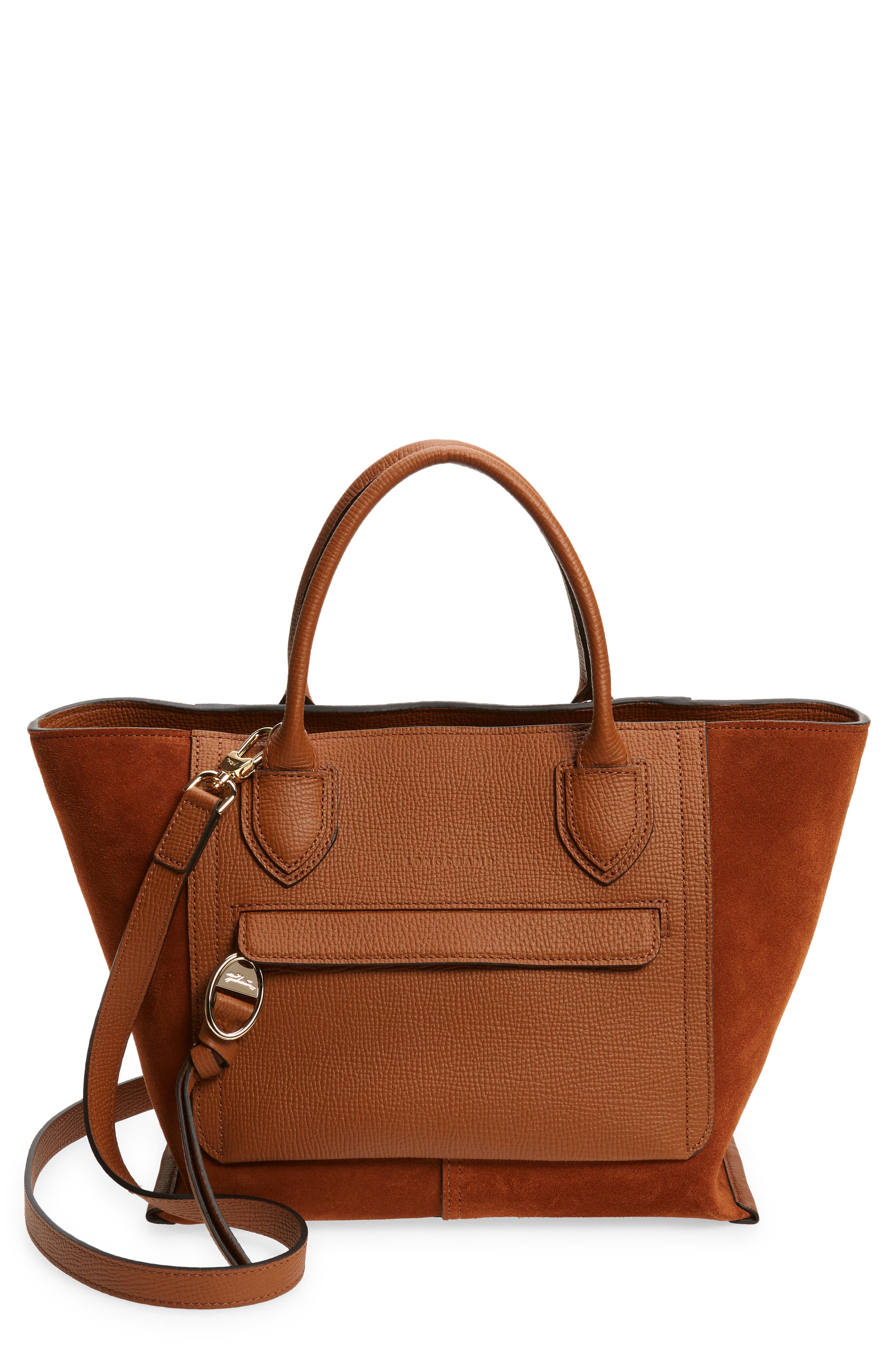 Longchamp Medium Mailbox Suede & Leather Top Handle Bag