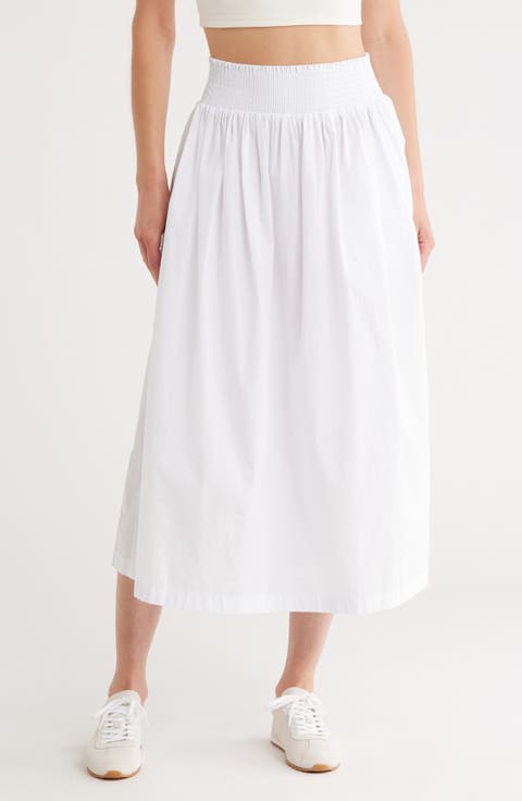 Smocked Waist Cotton Poplin Skirt