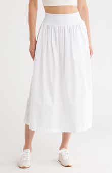 Calvin Klein Smocked Waist Cotton Poplin Skirt