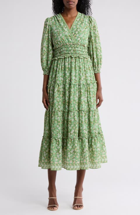Floral Balloon Sleeve Tiered Maxi Dress