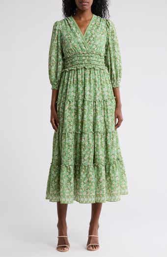 MAX STUDIO Floral Balloon Sleeve Tiered Maxi Dress