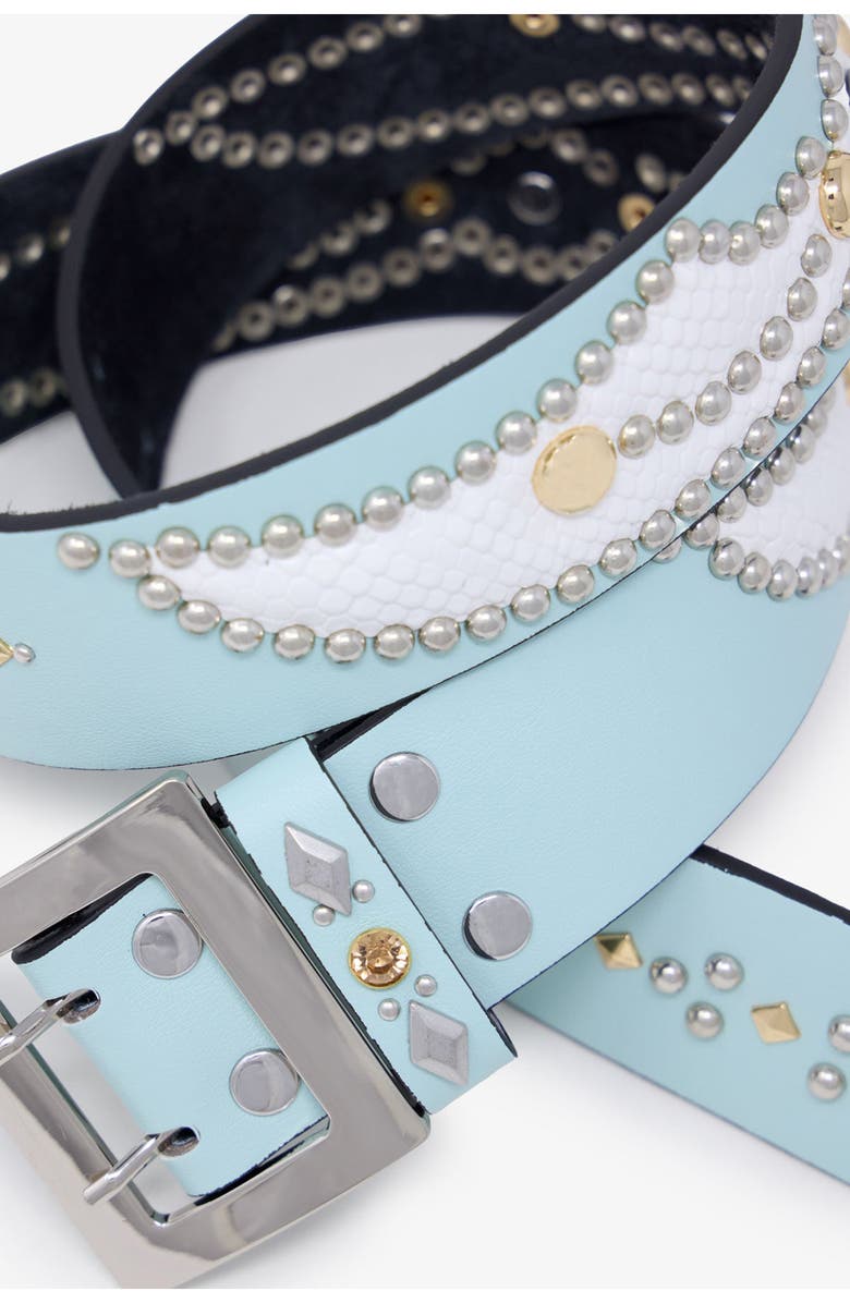 mnml Stud Leather Belt, Alternate, color, Aqua/ White