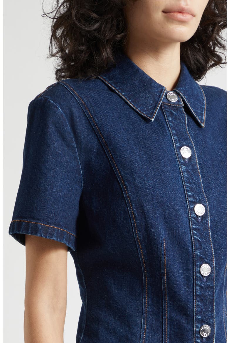 Halle Short Sleeve Denim Button-Up Shirt, Alternate, color, MIDWASH