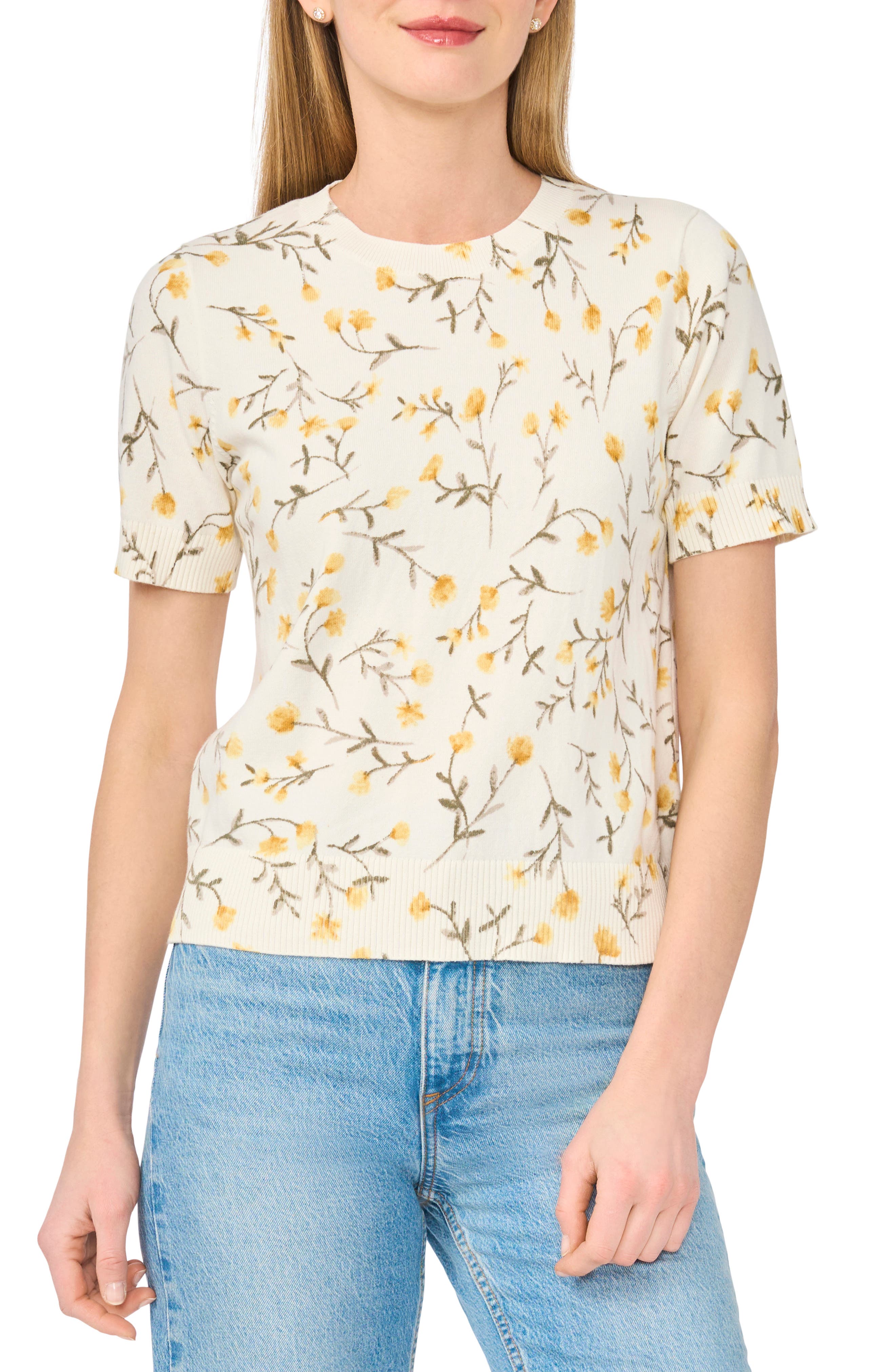CeCe Crewneck Short Sleeve Sweater