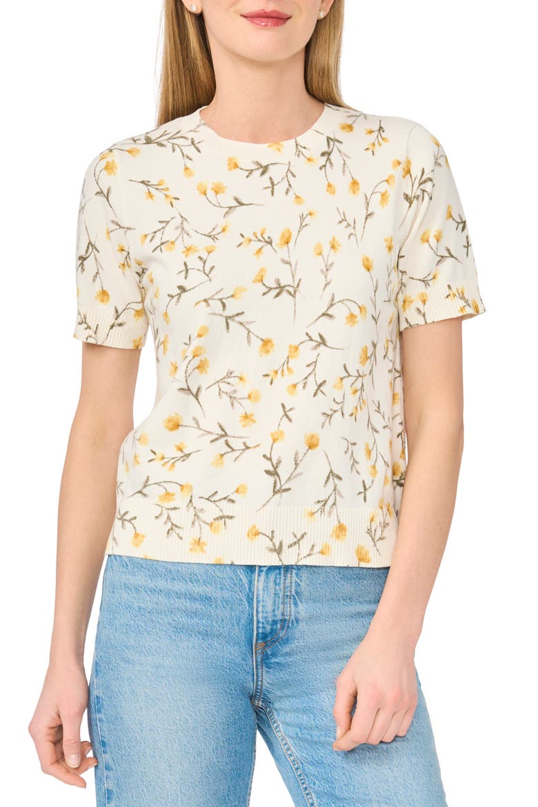 Crewneck Short Sleeve Sweater, Main, color, ANTIQUE WHITE