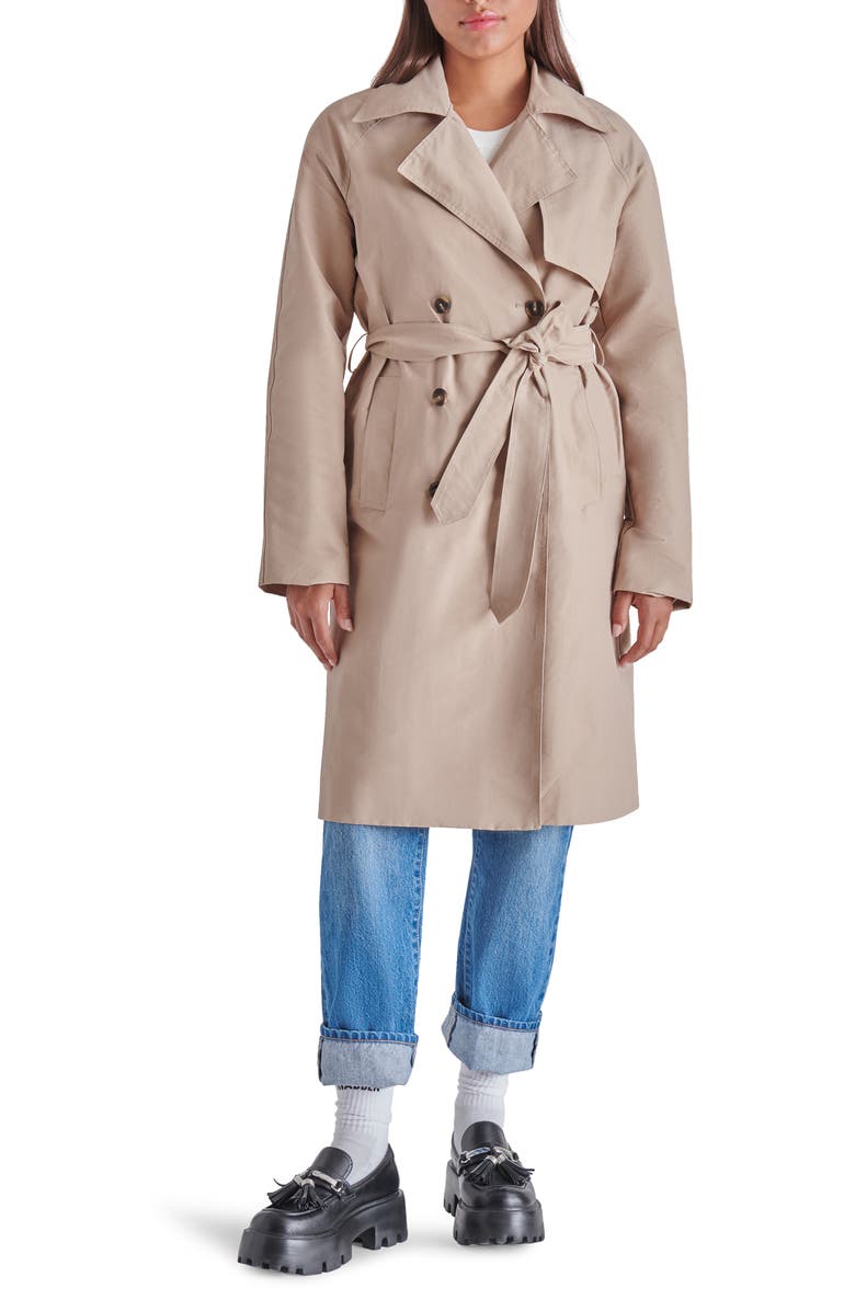 Steve Madden Double Breasted Cotton Blend Trench Coat, Alternate, color, 