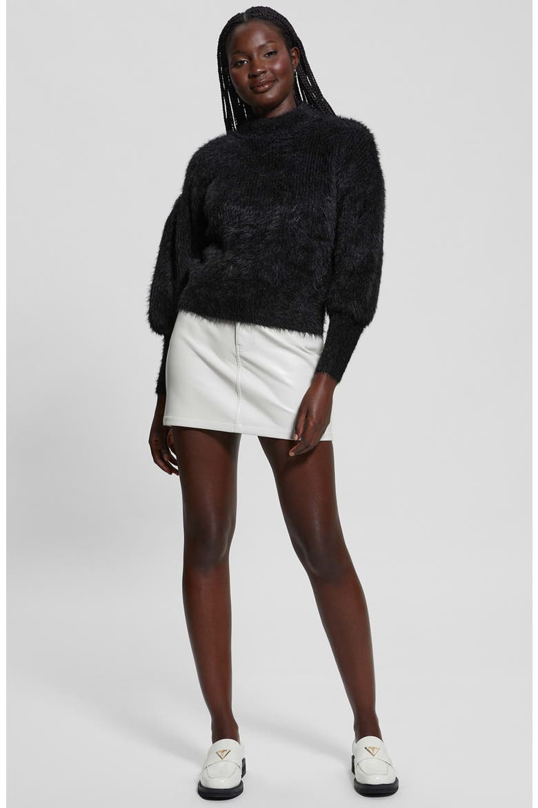 Keyla Fuzzy Bishop Sleeve Sweater, Alternate, color, JET BLACK