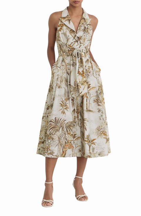 Tate Safari Print Front Tie Midi Dress (Regular & Petite)
