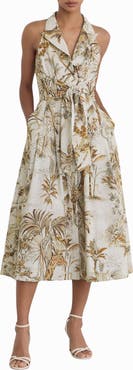 Reiss Tate Safari Print Front Tie Midi Dress