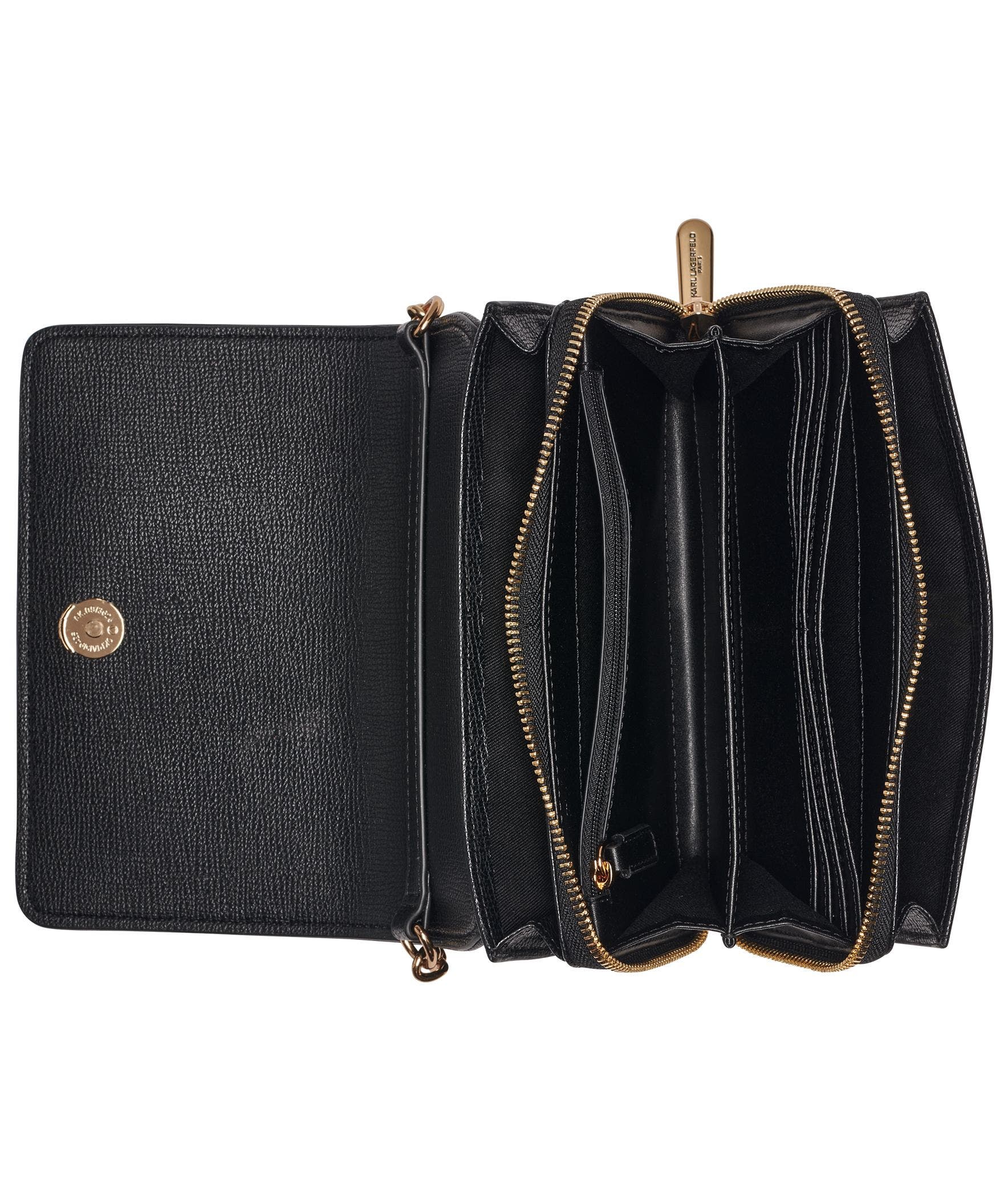 KARL LAGERFELD PARIS Lourdes Crossbody Bag with Pearl Embellishments, Alternate, color, Black/Gold