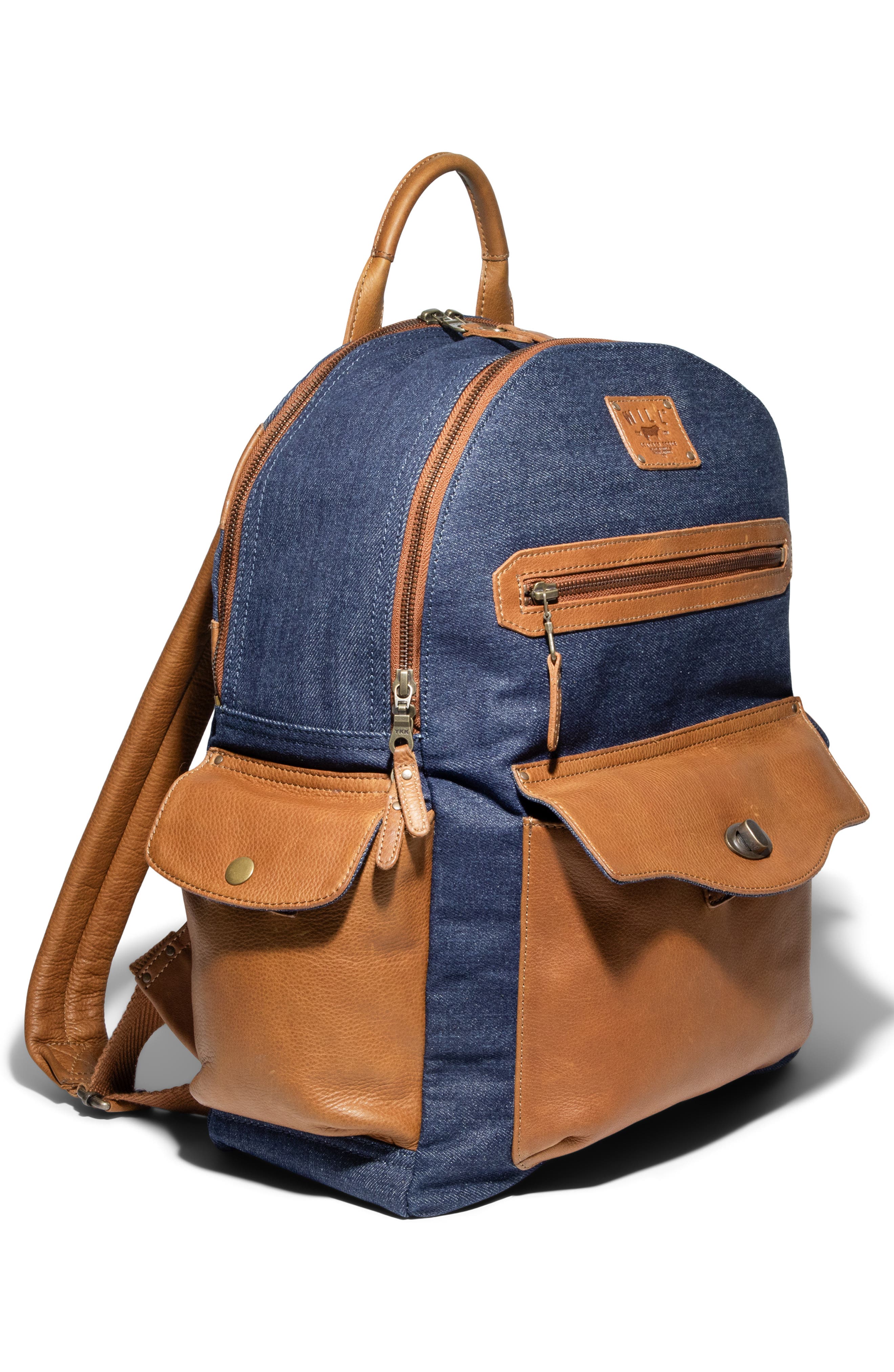 Will Leather Goods Canvas & Leather Backpack, Alternate, color, Blue Denim/ Tan