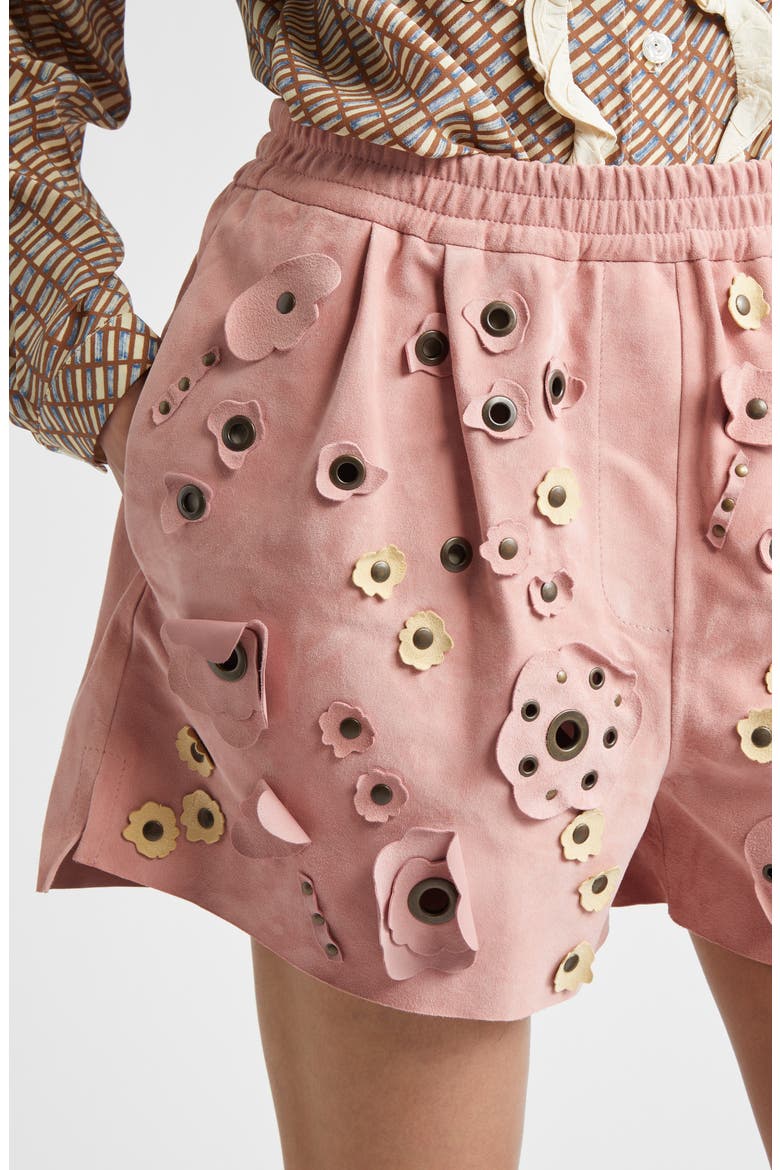 Floral Appliqué Suede Shorts, Alternate, color, 00C20QUARTZ