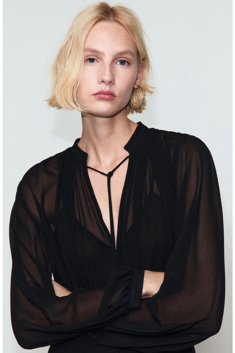 Long Sleeve V-Neck Jumpsuit, Alternate, color, BLACK