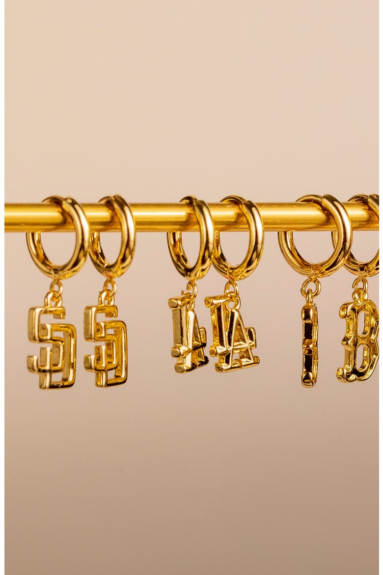 x The MLB San Diego Padres Logo Charm Hoop Earrings, Alternate, color, GOLD