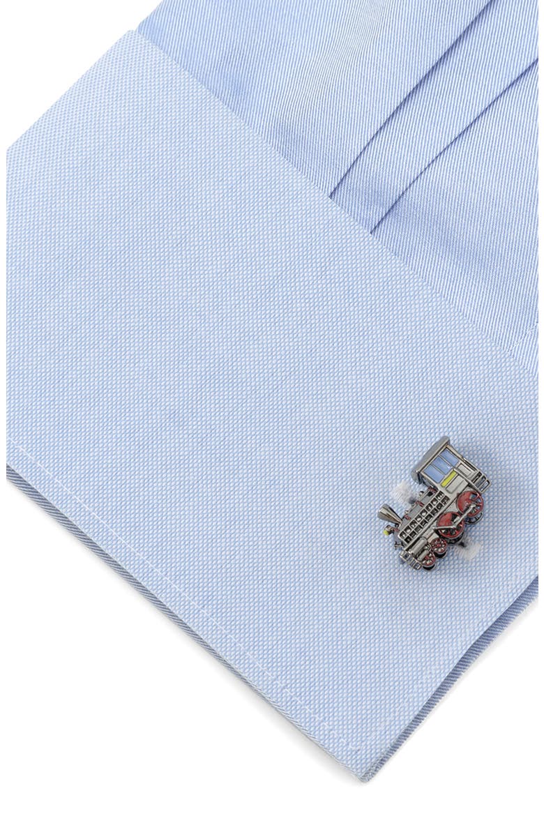 3D Steam Engine Cuff Links, Alternate, color, SILVER/ BLACK