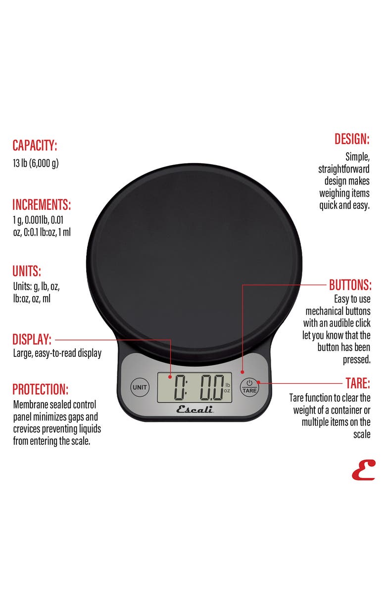 ESCALI Telero Digital Kitchen Scale, Alternate, color, Black