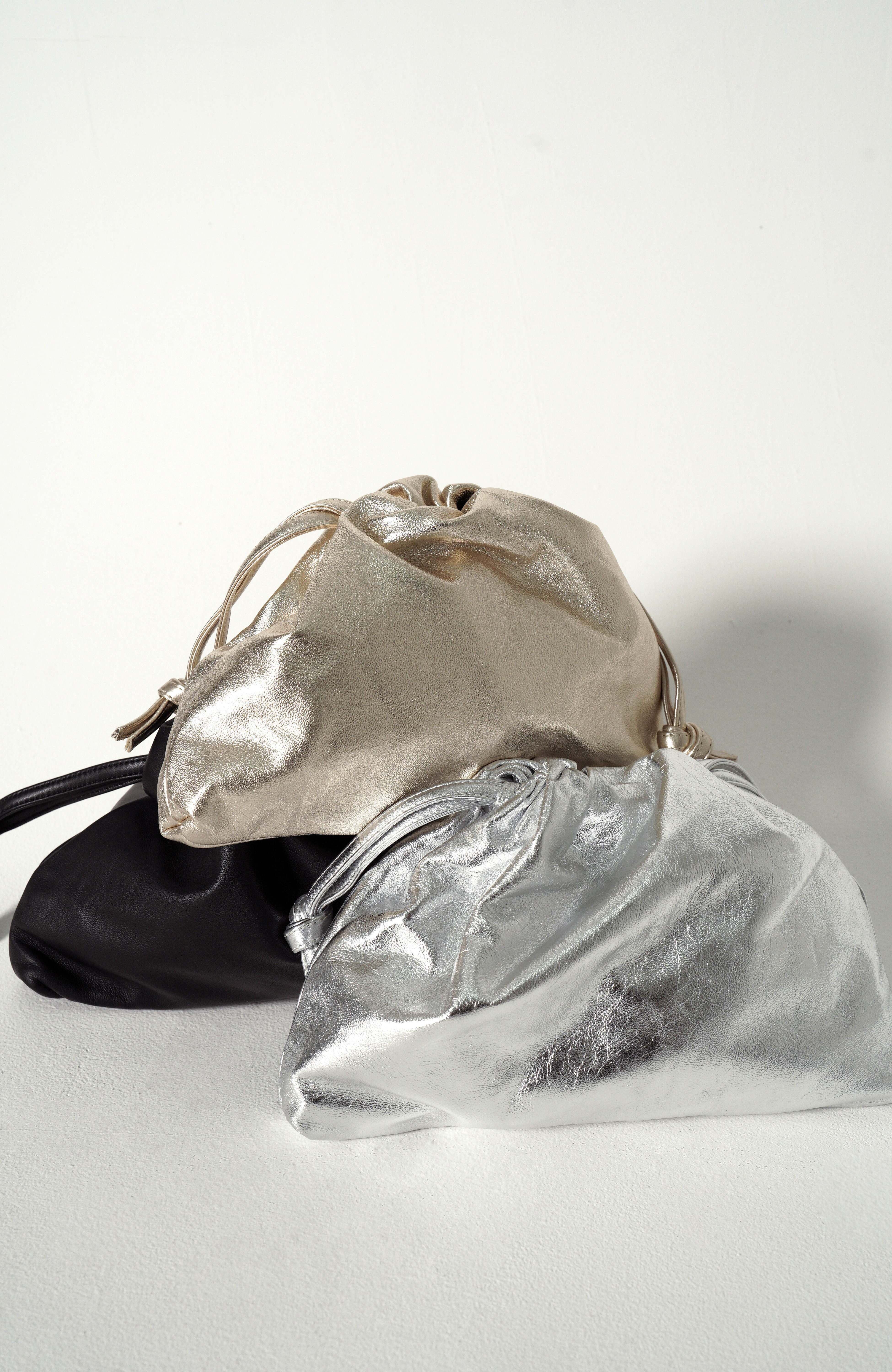 Monica Leather Drawstring Clutch, Alternate, color, Champagne