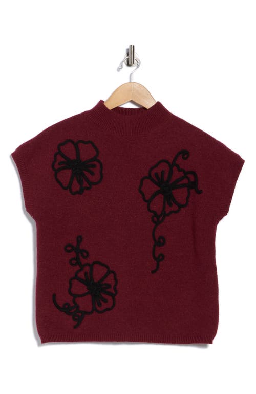 Blu Pepper Floral Appliqué Mock Neck Sleeveless Sweater In Burgundy