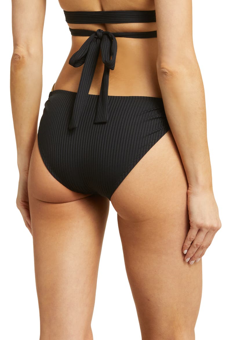 Pin Up Star Ribbed Bikini Bottoms, Alternate, color, BLACK ECORIB