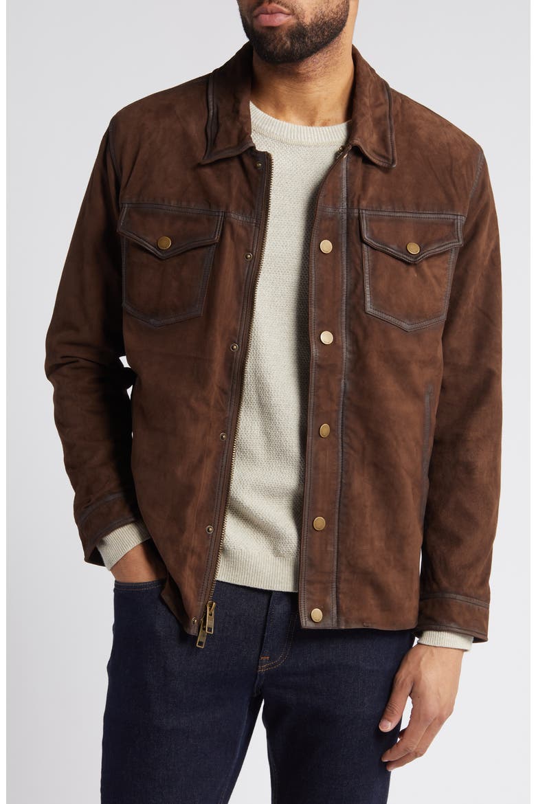 Suede Trucker Jacket, Main, color, DARK BROWN
