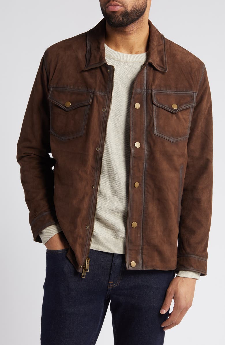 Frye Suede Trucker Jacket, Main, color,
