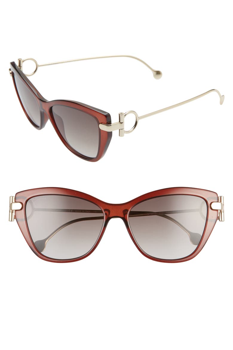 55mm Cat Eye Sunglasses, Main, color, BROWN