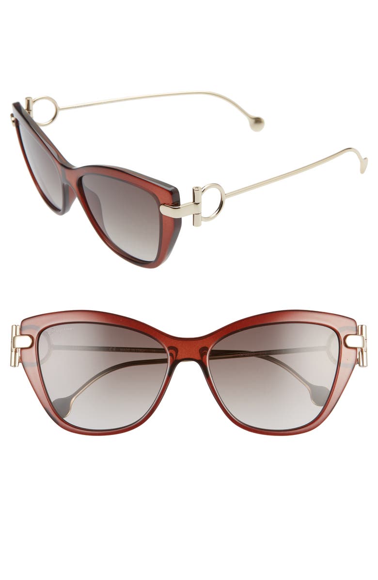 FERRAGAMO 55mm Cat Eye Sunglasses, Main, color, Brown