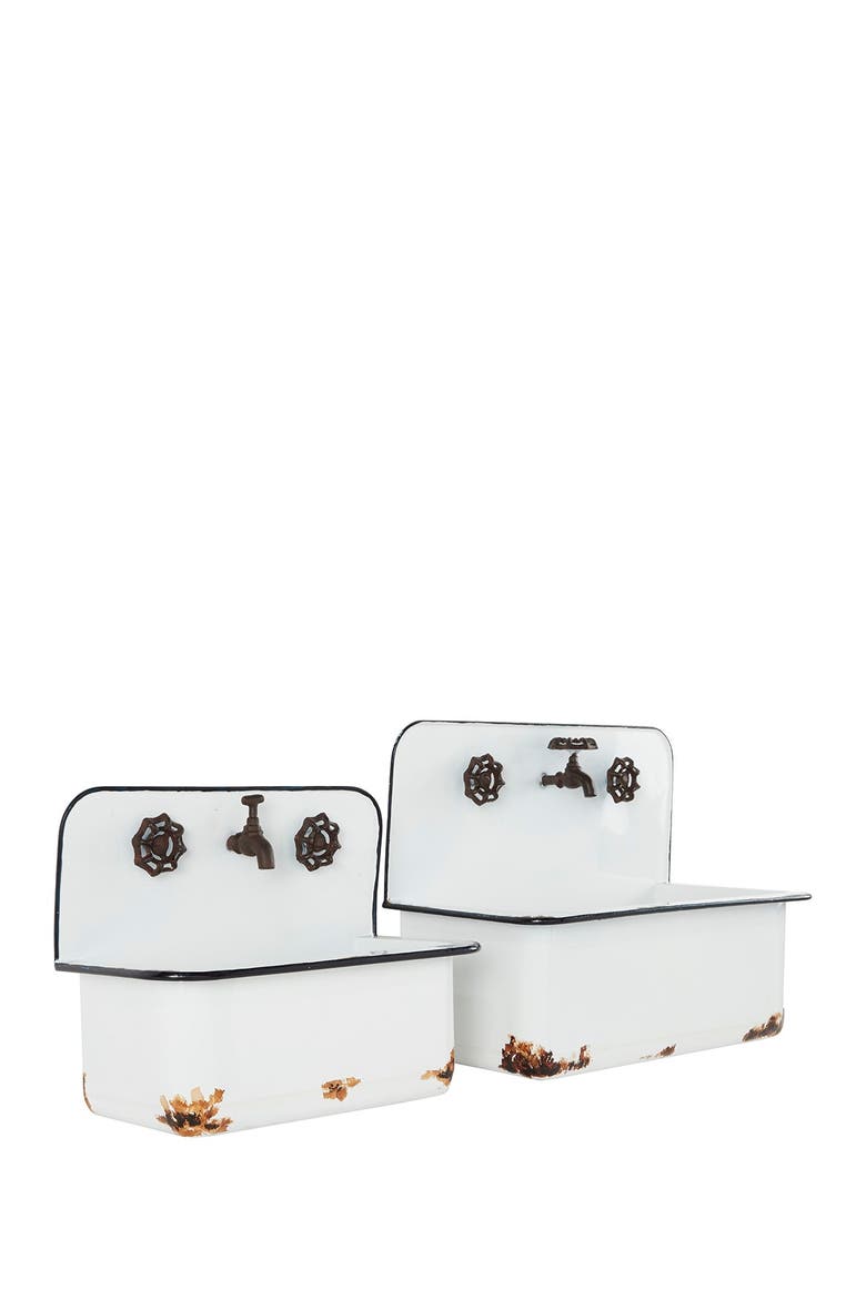 White Metal Indoor Outdoor Sink Wall Planter - Set of 2, Alternate, color, WHITE