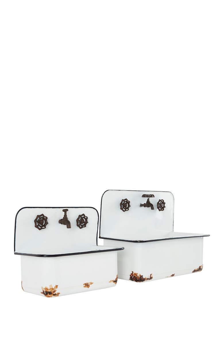 SONOMA SAGE HOME White Metal Indoor Outdoor Sink Wall Planter - Set of 2, Alternate, color,