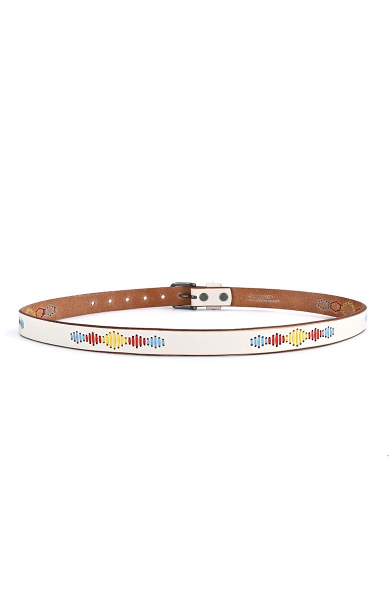 OLD TREND Boho Genuine Leather Stitched Perforated Detail Belt, Alternate, color, White