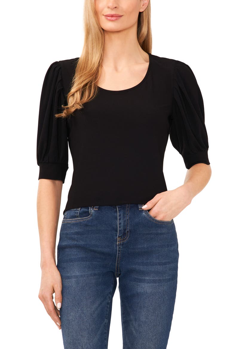 Puff Sleeve Sweater, Main, color, RICH BLACK