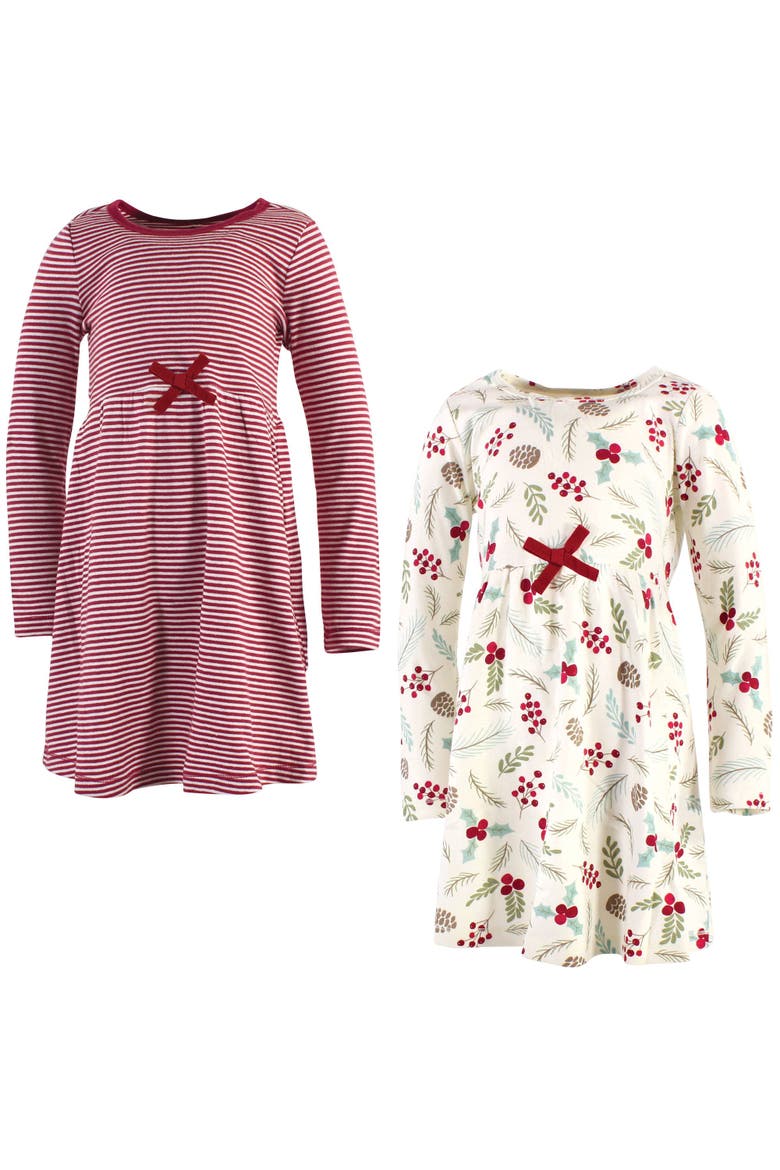 Comfortable Organic Long-Sleeve Dress 2 Pack, Alternate, color, Holly Berry